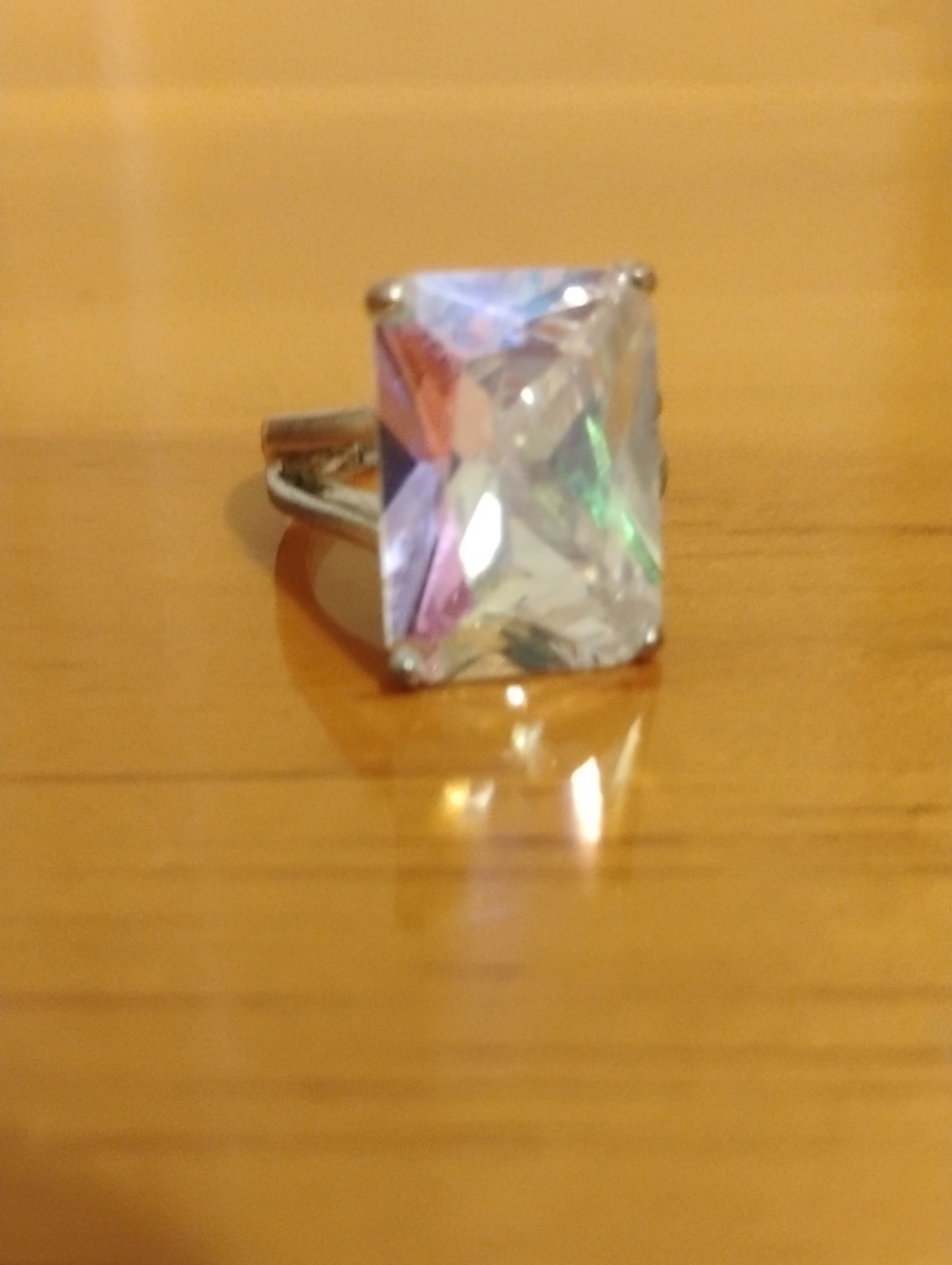 Crystal Aurora Rectangular Solitaire Ring - Silver